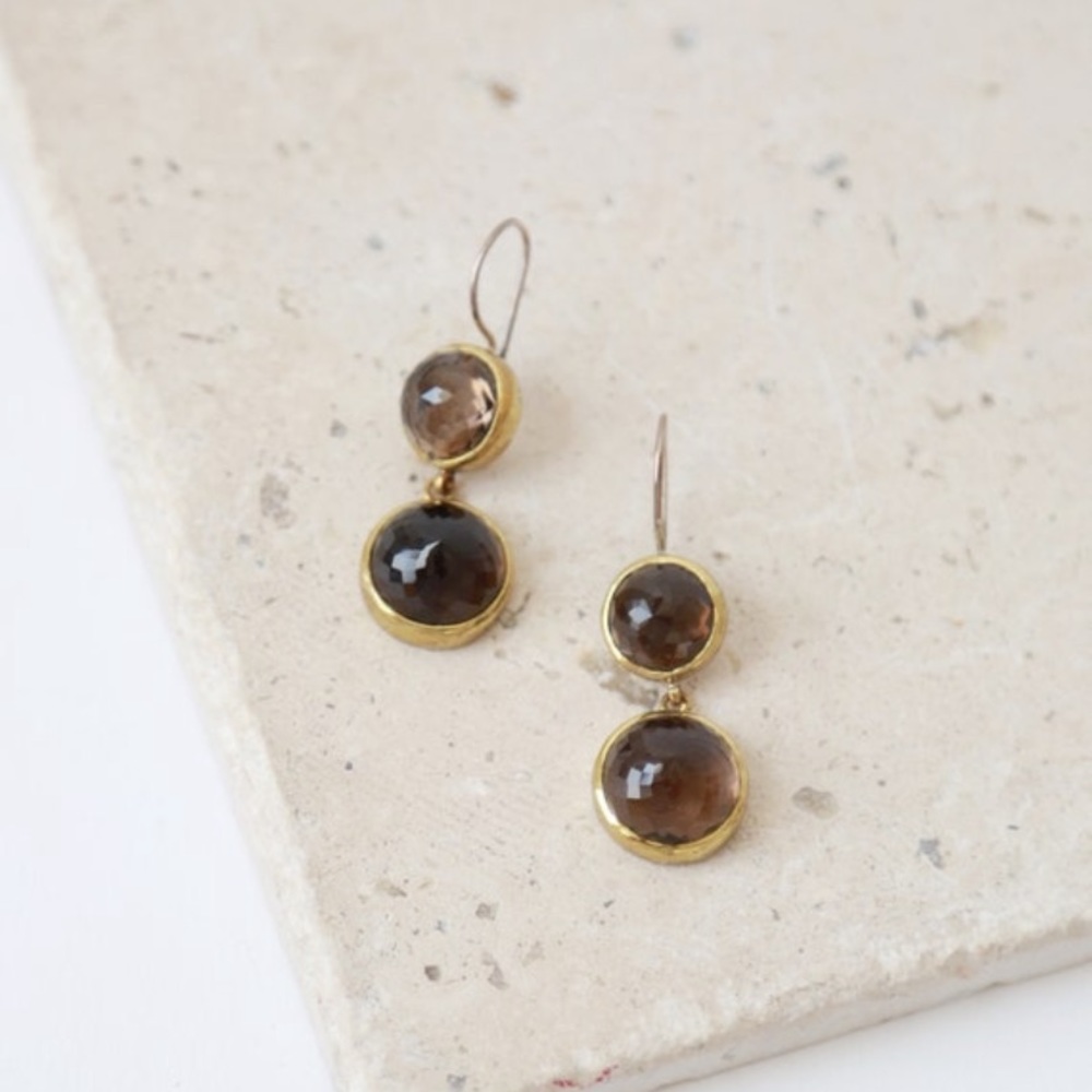 BORA Smoky quartz gold sterling silver earrings - Picture 2 of 7